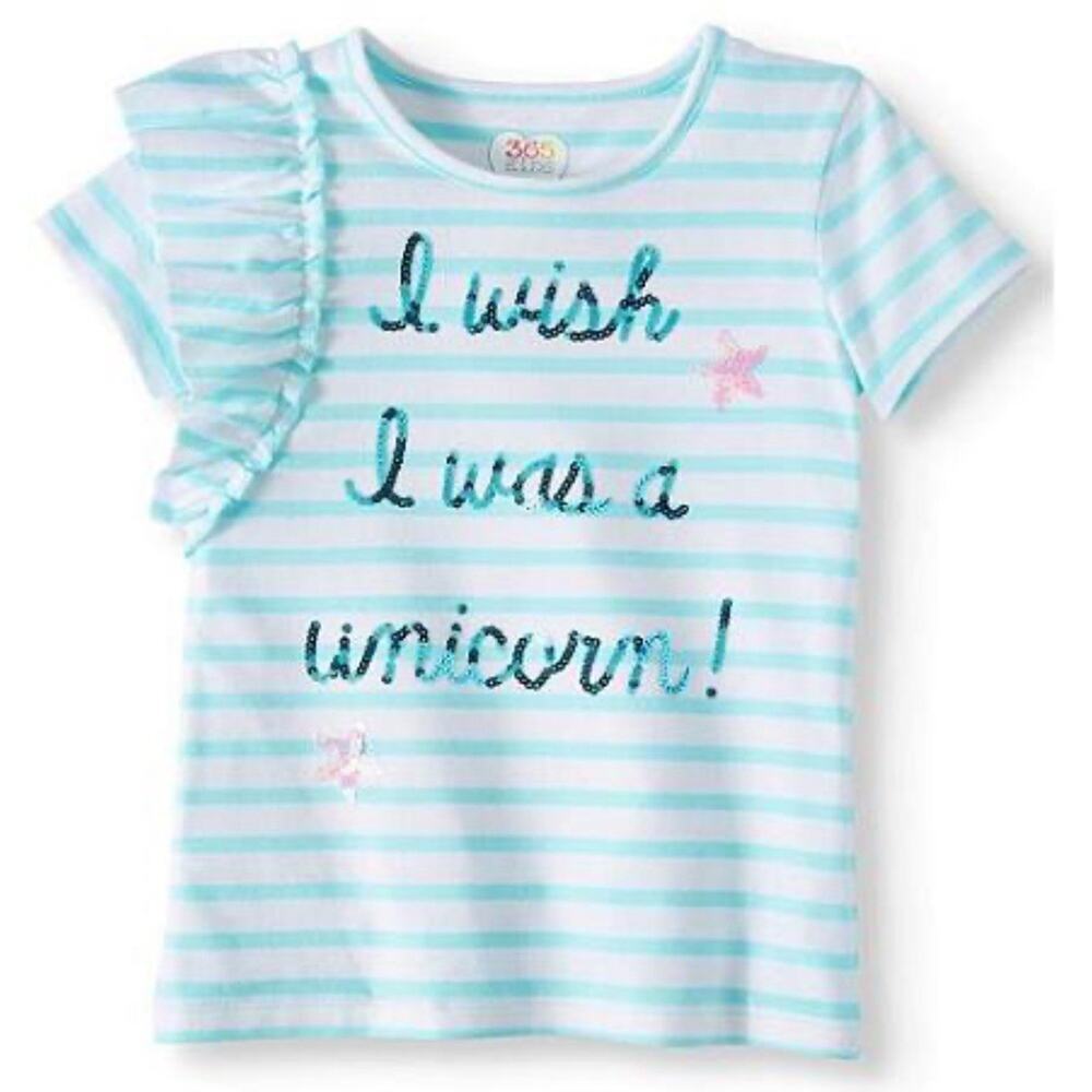 Garanimals 365 Kids Girls Stripped Shoulder Ruffle Tee Top – Blue Size 5